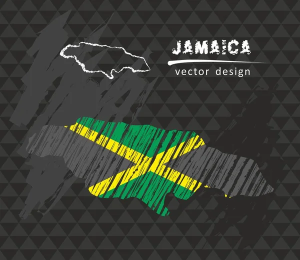 Ямайка Карту Прапором Всередині Чорному Тлі Крейдові Ескізу Векторні Ілюстрації — стоковий вектор