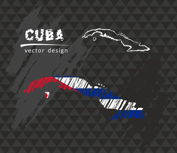 Cuba Carte Vectorielle Nationale Avec Croquis Drapeau Craie Croquis Craie — Image vectorielle
