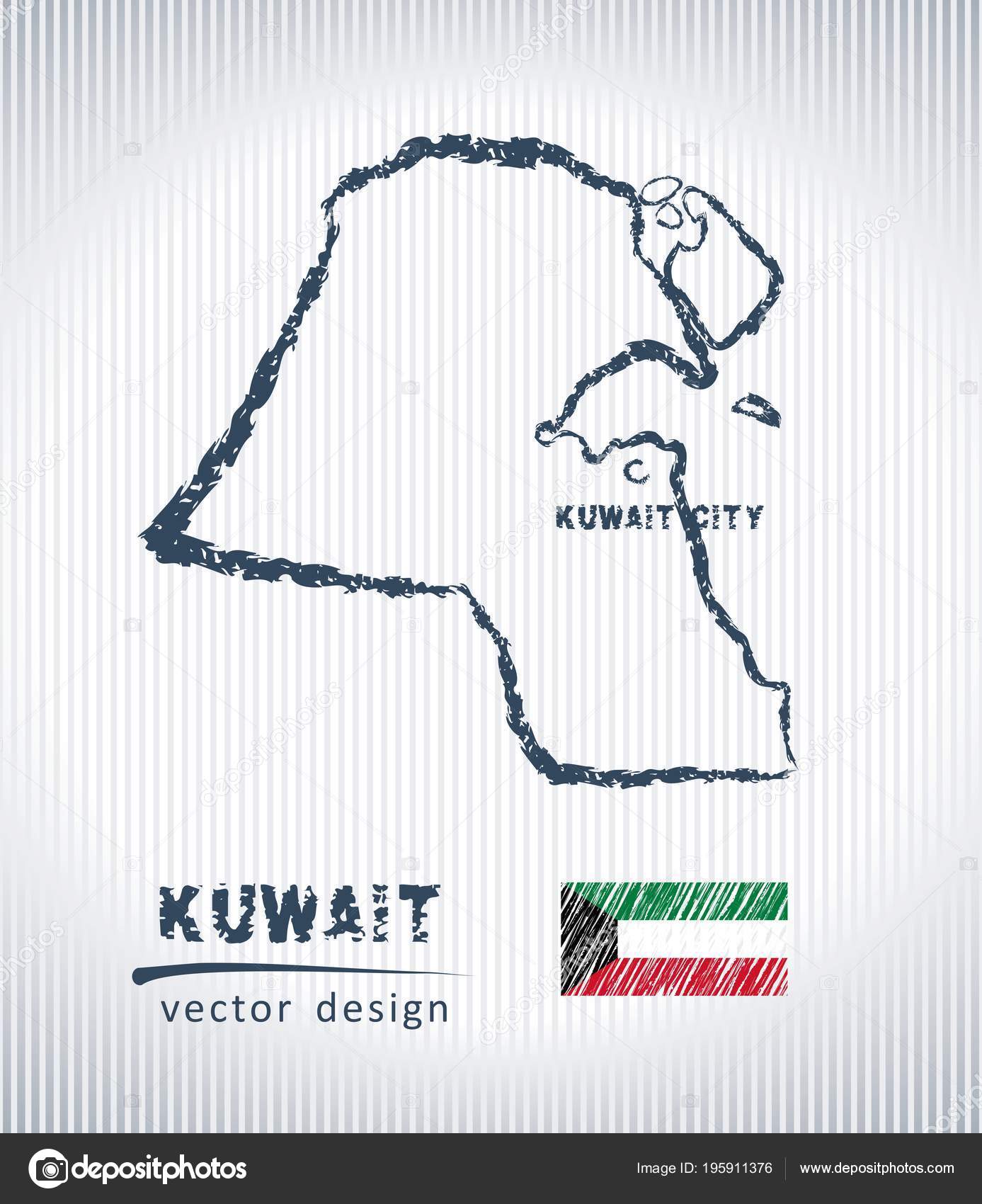 Kuwait Vector Chalk Drawing Map Isolated White Background ⬇ Vector