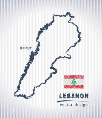 Lübnan tebeşir beyaz bir arka plan üzerinde izole harita çizim vektör