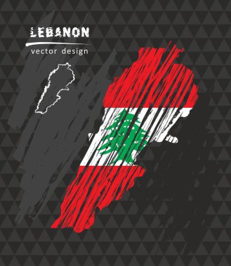 Lübnan Ulusal vektör harita kroki tebeşir bayrak ile. Kroki tebeşir el çizilen illüstrasyon