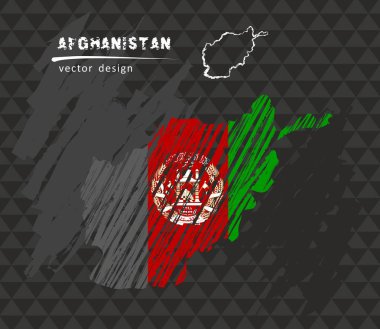 Afganistan harita içinde bayrak siyah arka plan ile. Sketch vektör çizim tebeşir
