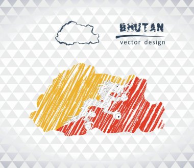 Bhutan Haritası ile elle çizilmiş kroki kalem harita içinde. Vektör çizim