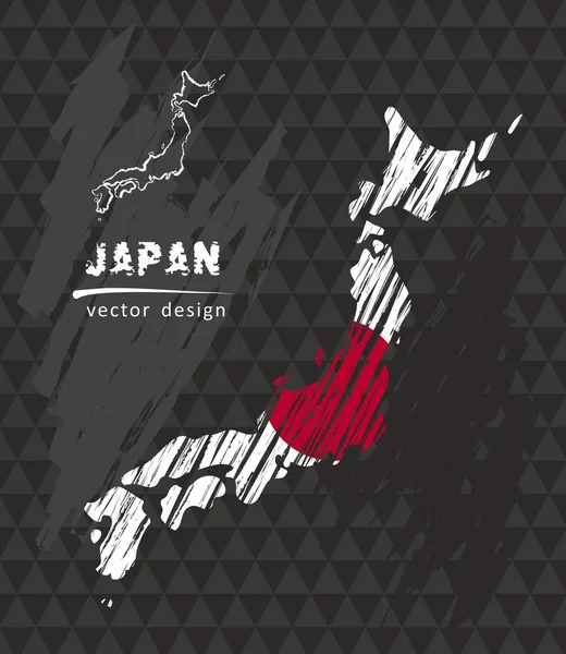 Japón Mapa Vectorial Nacional Con Bosquejo Bandera Tiza Dibujo Tiza — Vector de stock