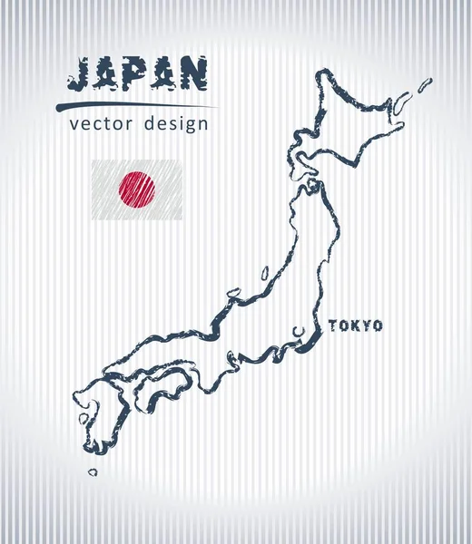 Japón Vector Tiza Dibujo Mapa Aislado Sobre Fondo Blanco — Vector de stock