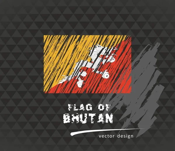 Bandeira Butão Desenho Vetorial Ilustração Desenhada Mão Fundo Escuro Grunge —  Vetores de Stock