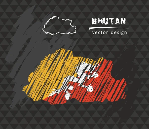Бутан Національної Вектор Карту Ескіз Крейда Прапор Ескіз Крейда Боку — стоковий вектор
