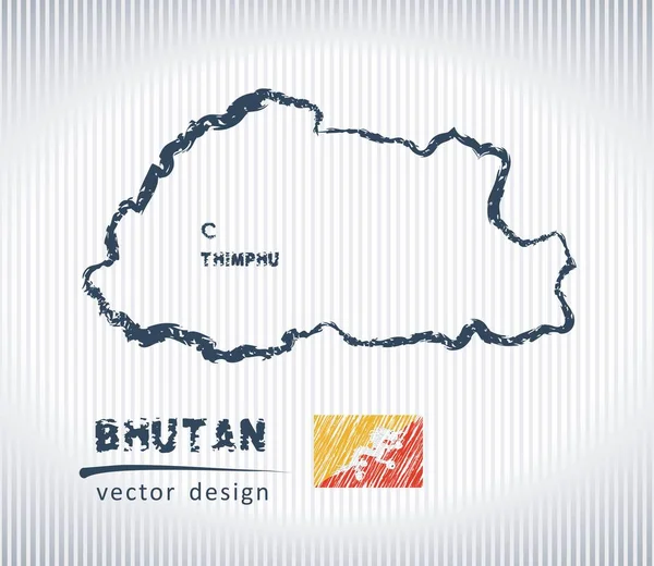 Бутанская Векторная Карта Рисунка Мелом Белом Фоне — стоковый вектор