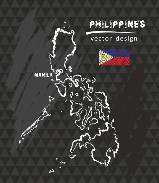 Philippines Map Vector Pen Drawing Black Background Stock Vector