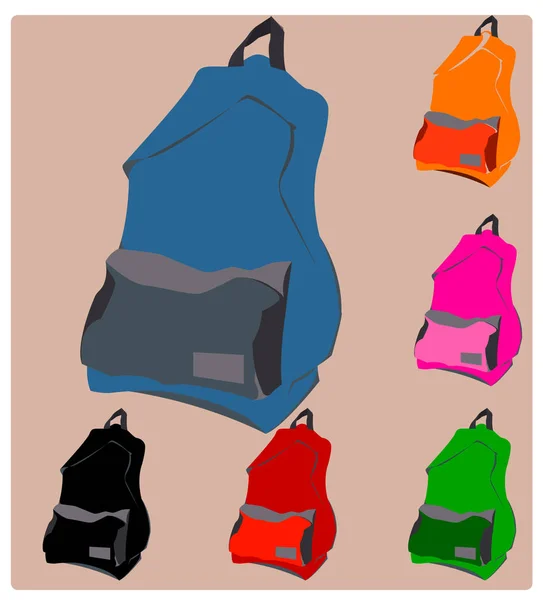 Set von Rucksäcken mit verschiedenen Farben — Stockvektor