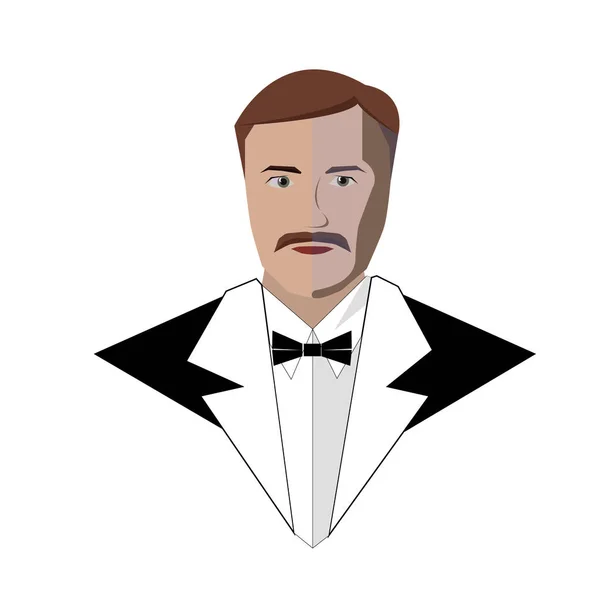 Icono hombre blanco con bigote y pajarita — Vector de stock