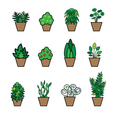 güzel bir çocuk sanat karikatür tarzı pot bitki vektör koleksiyonu ayarla 