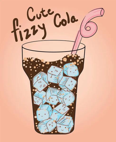 Glass Cola Cute Ice Cubes Emoji Face Suit Hot Summer Royalty Free Stock Vectors