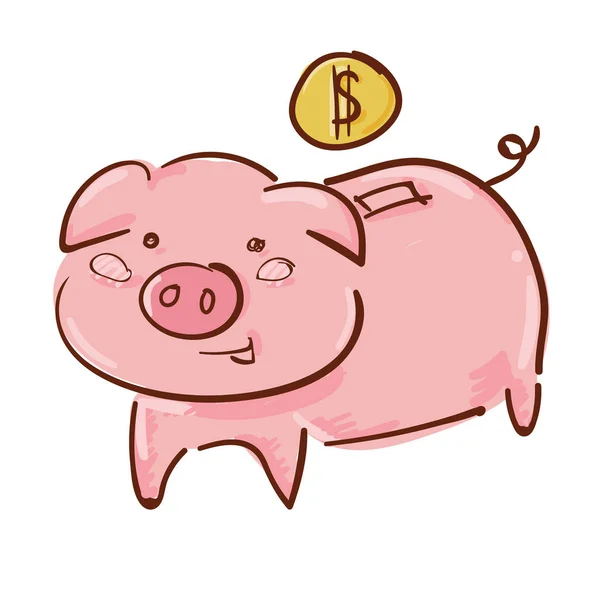 Cute Pink Piggy Bank Golden Coin — стоковый вектор