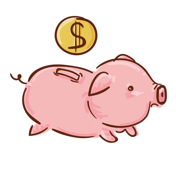 Cute Pink Piggy Bank Golden Coin — стоковый вектор