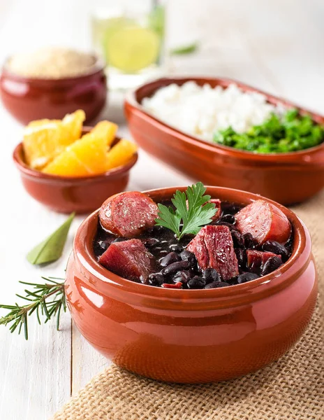 Feijoada Ensopado Feijão Comida Tradicional Brasileira Carne Bovino Seca Cab — Fotografia de Stock