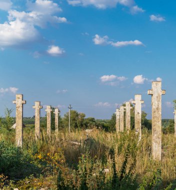 bir çim sahası, simetri haç şeklinde Beton sütunlar