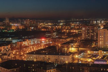 Gece, panoramik sahne Voronezh'nin City'de. gece ışıkları, modern evler, skysc