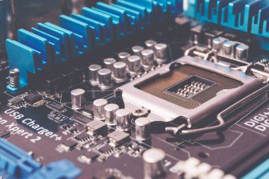 Devre kartı. Elektronik bilgisayar donanım teknolojisi. Anakart dijital çip