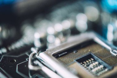 Teknoloji ve donanım elektronik kavramı. Makro fotoğraf baskılı devre kartı