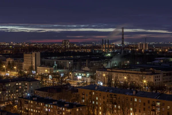 Night aerial winter cityscape view of industrial and living area in Voronezh — Stock Photo, Image