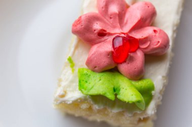 Kırmızı ve yeşil krem bisküvi kek dekore edilmiş