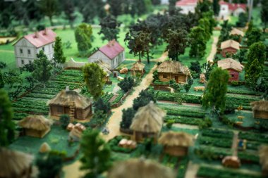 Minyatür düzen veya modeli veya maket manzara antik kırsal veya Köyü