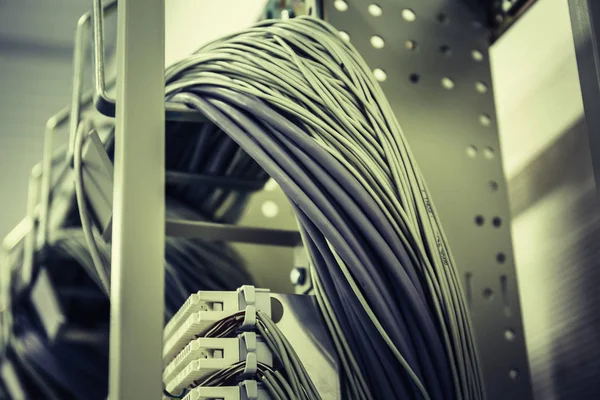 Síťové kabely v místnosti datového centra — Stock fotografie