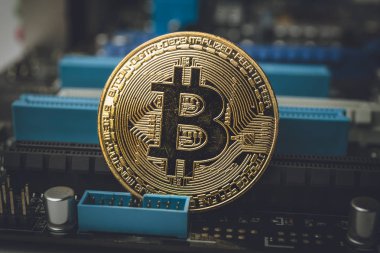 Bilgisayar microschemes, internet para kavramı arasında altın Bitcoin sikke