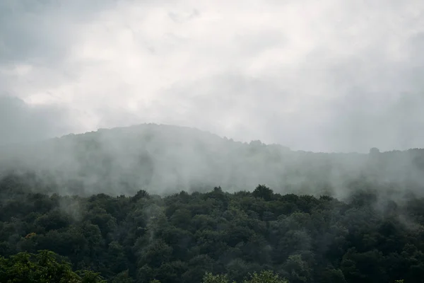遇上大雾或低云山上山全景照片 — 图库照片