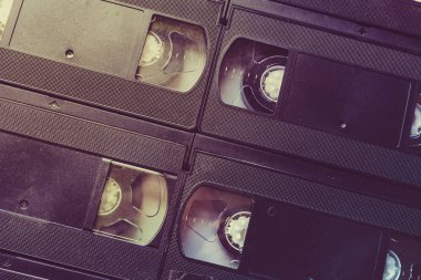 Retro video cassettes background, VHS tapes clipart