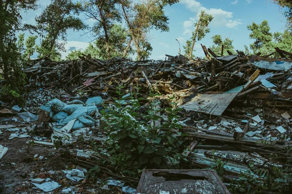 Large pile of rubbish, debris of a building, ruined house, can be used as consequences of war, earthquake, hurricane or other natural disaster