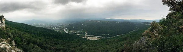 Panoramic photo from mountain peak, mountain landscape