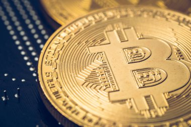 Cryptocurrency altın bitcoin para. Kripto para birimi için kavramsal görüntü