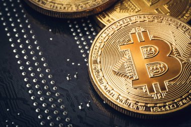 Cryptocurrency altın bitcoin para. Kripto para birimi için kavramsal görüntü