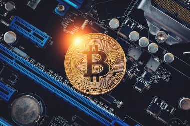 Cryptocurrency altın bitcoin para - Kripto para birimi sembolü - elektronik sanal para teknik arka plan