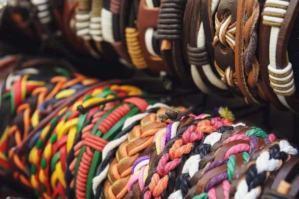Braided handmade leather bracelets background