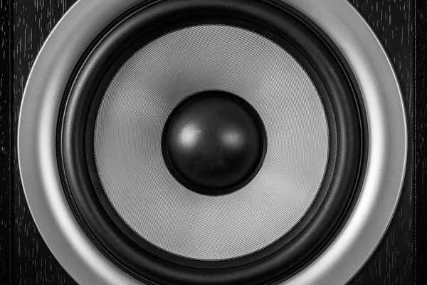 Subwoofer dynamische Membran oder Lautsprecher als Musik-Hintergrund, Hi-Fi-Lautsprecher in Nahaufnahme — Stockfoto