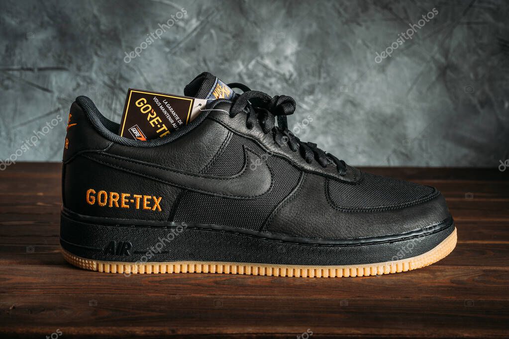 Moscow, Russia - 7 November 2019 : Nike Air Force 1 GORE-TEX - sport shoes or sneakers for urban lifestyle with GORE-TEX waterproof technology.