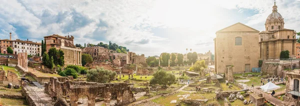 Ruins of Roman Forum panorama. One of main tourist attractions in Rome, Italy