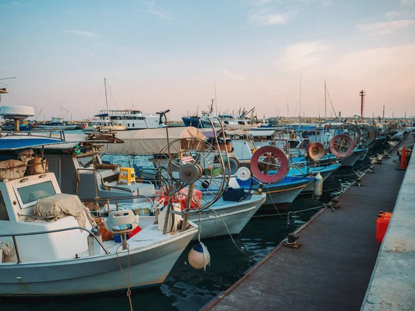 Fishing boats are berthed. View from waterfront of Limassol, Cyprus — Stock Photo, Image