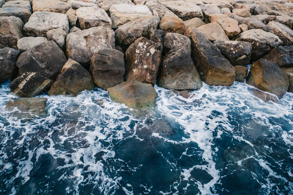 Sea waves and rocky coast in Cyprus. Beautiful nature mediterranean background