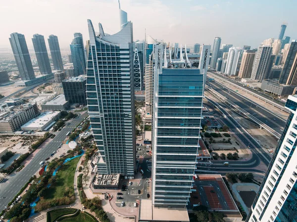 Dubai skyline, Dubai Marina district view from above, high buildings and roads — Stock Photo, Image