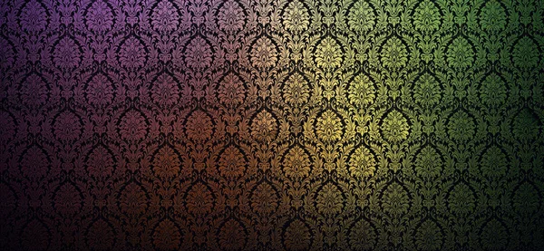 Fragment van decoratieve behang gekleurde of abstracte oppervlakte van betegelde bloemen en bladeren patroon of textuur die nuttig zijn als een achtergrond vignetted en achtergrond met kleurovergang — Stockfoto