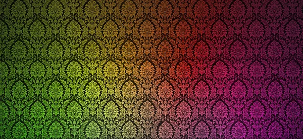 Fragment of ornamental wallpaper colored , or abstract surface of tiled flowers and leaves  pattern, or texture useful as a background vignetted and gradient background — Stock Photo, Image