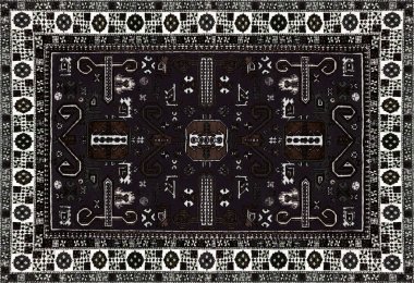 Farsça halı doku, soyut süsleme. Yuvarlak mandala desen, Doğu geleneksel halı yüzey. Turkuaz yeşil kırmızı kestane rengi turuncu mavi gri kahverengi sarı Menekşe kare zemin yatay