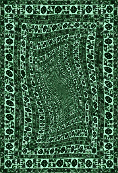 Абстрактные узоры и тоннель с ковровой текстурой или гипнотический узор из декоративной текстуры ковра цвета песчано-голубой бирюзовый красный зеленый коричневый коричневый вертикальный квадратный вихрь — стоковое фото