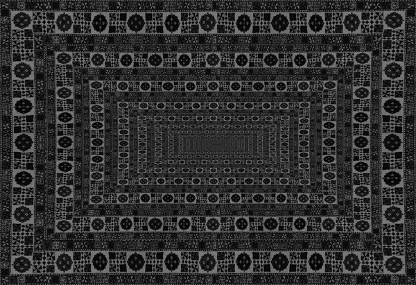Los patrones abstractos y el túnel con la textura de la alfombra o patrón hipnótico de la alfombra de textura ornamental de color gris arena marrón granate azul turquesa naranja horizontal — Foto de Stock