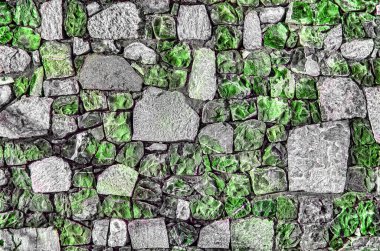 Eski nehir taşları doku beyaz gri kahverengi siyah yeşil mavi kireç sarı turuncu kestane rengi mor pembe turkuaz renkli arka plan, taş mozaik yüzey farklı türü ile tuğla duvar parçası