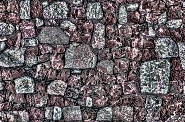 Fragment of old brick wall with river stones texture white grey brown black green blue lime yellow orange maroon violet pink turquoise colored background, different type of stones mosaic surface — Stock Photo, Image